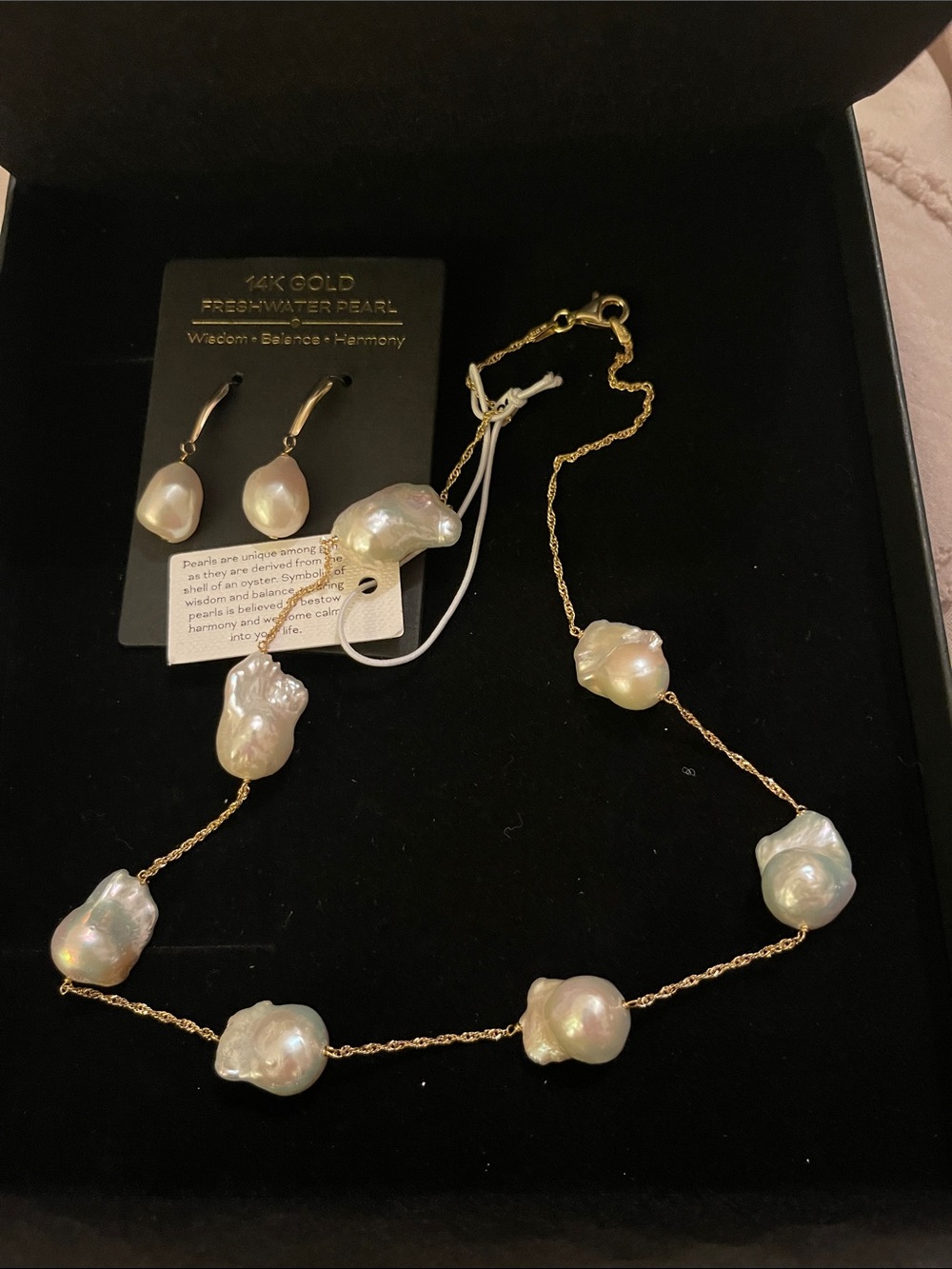 Gold Chain Necklace with White Baroque Freshwater Pearls